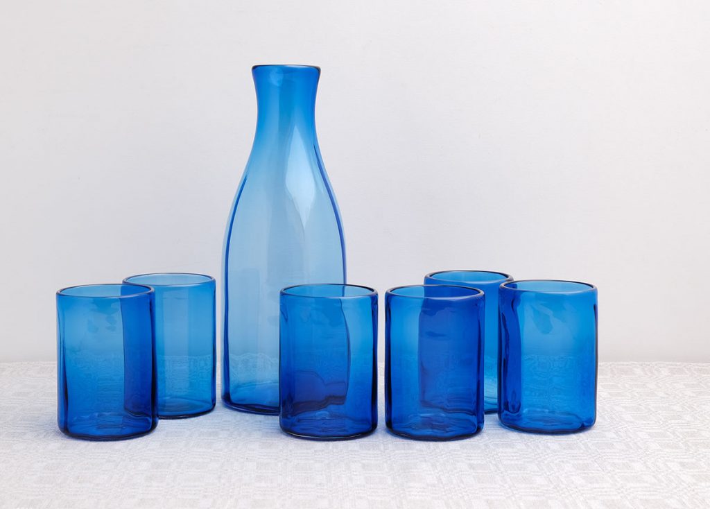 limited edition set of ‘Sapphire’ blue colour tumblers and carafe